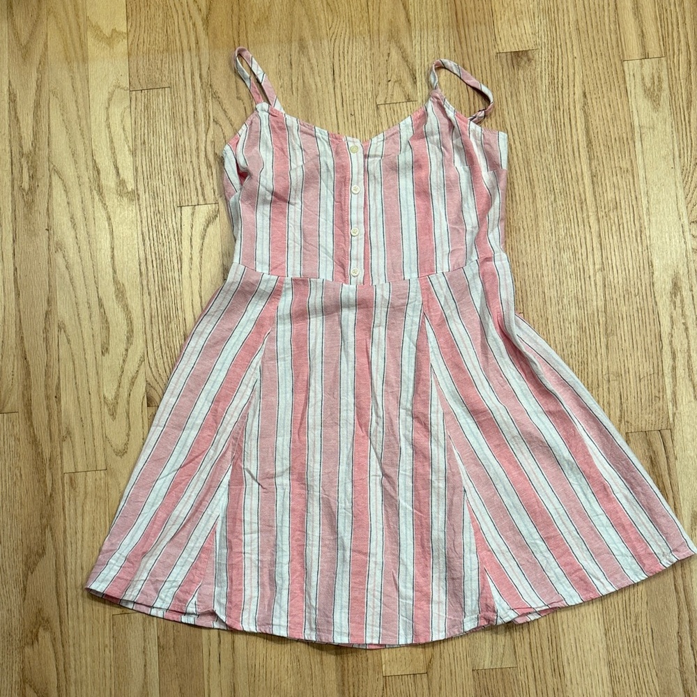 GAP Linen Dress - Striped Pink and White